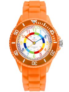 Alienwork Kids Lernuhr Kinderuhr Mädchen Uhrzeit lernen Orange Silikon-Armband Mehrfarbig Kinder-Uhr Wasserdicht 5 ATM Zeit Lernen