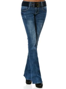 Damen Boot-Cut Jeans Hose mit Gürtel DA 15958 Farbe Blau Größe M / 38
