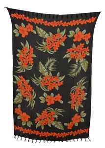 Sarong rote Blumen, Stampbatik, Pareo, Hüfttuch, Wickelrock, Strandtuch 160 x 115 cm