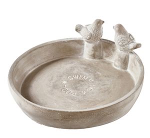 Vogeltränke aus Zement in grau mit zwei Vögeln, 25x9cm - Vogelbad, Vogeltränke, Outdoor, Futterstation, Tränke - Garten, Gartendekoration, Balkon