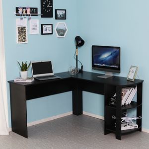 Meerveil Eckschreibtisch, Computertisch,  L-Förmig Schreibtisch mit 2 abgerundeten Ablagen，Großer fürs Arbeitszimmer Wohnzimmer Büro,schwarz