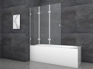 MARWELL Badewannenfaltwand "Silver Vibe" , 3-flg ,  140x120cm - Duschwand für Badewanne - Duschabtrennung