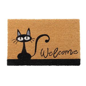 Fußmatte WELCOME CAT natur schwarz Schrift mit Katze Kokosfaser PVC 60x40cm