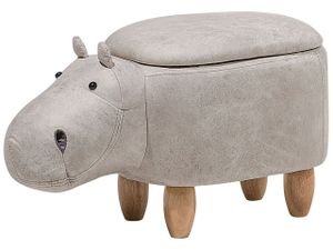 Tierhocker Hellgrau Kunstleder Gummibaumholz 35 x 32 x 60 cm Modern Lederoptik Hippo Trendy Praktisch Deckel Kindermöbel Kinderzimmer