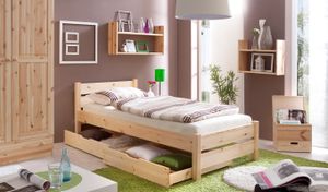 TiCAA Massivholz Einzelbett "Bora" Kiefer Natur