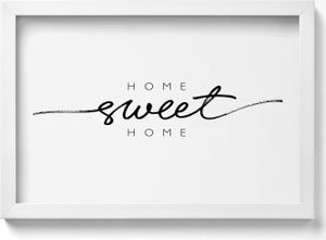 Dekoratives Schild für die Wohnung „Home, sweet home“– Wandbild mit Rahmen – Gerahmtes Bild  – Wanddekoration – 30x20 cm –  Weiß Rahmen