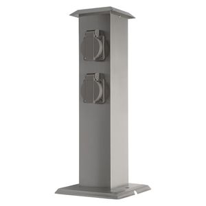 Grafner Edelstahl Gartensteckdose mit 4 Steckdosen, IP54, eckig, Klarlack-Beschichtung, Energiesäule Mehrfachsteckdose Outdoor Metall Außensteckdose 4-fach
