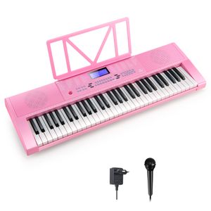 COSTWAY 61 Tastatur Elektroklavier, Digitale Keyboard tragbar (255 Rhythmen, 255 Töne und 24 Demos) Digitalpiano Set für Kinder und Erwachsene (Rosa)