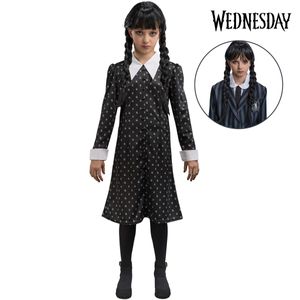 Wednesday Kostüm Kleid schwarz Deluxe inkl. Perücke für Kinder, Größe:140
