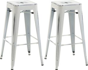 DELUKE® Barhocker 2er Set MILAN - Antik-Weiß, Metall | Barhocker ohne Lehne Barstuhl Tresenhocker Tresenstuhl Kneipenhocker Kneipenstuhl