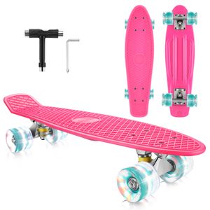 CAROMA 22" LED Blinkendes Skateboard, Miniboard Funboard für Anfänger Kinder Jugendliche bis 100 kg