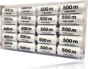 20-teiliges Nähgarn Set [einfarbig] | Nähset Universal | Polyester Nähmaschinengarn | 500m pro Spule | Allesnäher Garnset | Nähkasten [Farbe - weiß] | Nähfaden Set - 10000m