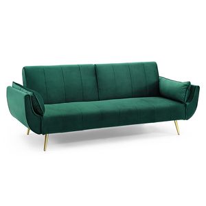 Retro Schlafsofa DIVANI 220cm smaragdgrün Samt goldene Füße Bettfunktion 3er Sofa Schlafcouch Gästesofa