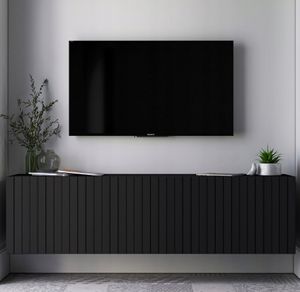 TV-Wandschrank TV-Schrank Glamour Elpis viertürig Modern Lindner Möbel 150cm x 37,5cm x 36,5cm Farbe: Schwarz matt - Italienische Tiefmattfolie