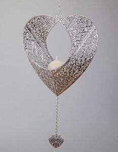 Hängedeko Herz als Kerzenhalter in Prado Silber, 32 cm