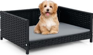 Legowisko dla psa COSTWAY z rattanu PE, z wyjmowaną poduszką i zmywalnym pokrowcem, podwyższona sofa dla małych/średnich psów 62x46x25cm Legowisko dla psa COSTWAY z rattanu PE, z wyjmowaną poduszką i zmywalnym pokrowcem, podwyższona sofa dla małych/średnich psów 62x46x25cm