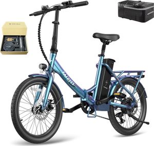 E-Bike Rostfreie Aluminiumlegierung 20 zoll bis zu 150 - 190 km Wasserdicht IPX4 Elektrofahrrad klapprad 7 Gang, Blau-Grün