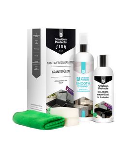 Shieldon Protects 2er Set Reiniger & Imprägnat für Granitspülen - mit Schwämme und Mikrofasertuch - Reinigung & Wasserabweisende Imprägnierung