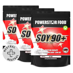 Powerstar SOY 90+ | 3x1kg Soja-Protein-Isolat | Gentechnisch unverändert & GMO-frei | Veganes Eiweiß-Pulver zum Muskelaufbau | Nature