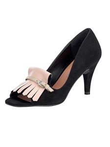 PATRIZIA DINI Designer-Veloursleder-Peeptoes, schwarz-rose Schuhe Größe: 36