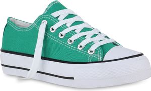 VAN HILL Damen Sneaker Low Bequeme Freizeit Schnürer Schnür-Schuhe 841219, Farbe: Grün, Größe: 37