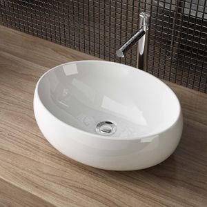 Wascbhecken 40x30x13 cm Design Aufsatzwaschbecken Oval aus Keramik in Weiß  für das Gäste-WC  A291