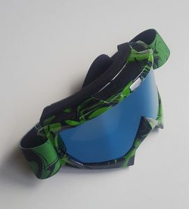 Motocross Brille grün mit blau-grünem Glas