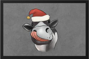 Kuh mit Weihnachtsmütze Fußmatte Geschenkidee Weihnachten Frohe Weihnachten Süßes Kuh-Motiv Kuh-Fans Kühe