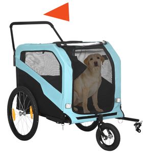 PawHut 2-in-1 Hundeanhänger, Fahrradanhänger für Hunde, Hundewagen mit Reflektoren, Hundebuggy max. 30 kg, Hundefahrradanhänger für Große Hunde, Oxford-Gewebe, Blau