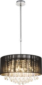 Globo Lighting Hängeleuchte Metall verchromt, Seide schwarz, Glaskristalle klar, Kabel PVC Grau, Höhenverstellbar, ø: 500mm, H: 1200mm, inkl. 12x G9 LED 3W 230V, 280lm Source, 869lm Output, 3000K, inkl. LED Leuchtmittel 10676