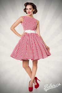 Belsira Damen Sommerkleid Partykleid Vintage Kleid Retro 50s 60s Rockabilly, Größe:M, Farbe:rot/weiß