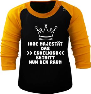 Baby / Kinder Baseball Langarm T-Shirt (Farbe: schwarz-gelb ) (Gr. 152/164 ) Seine Majestät das Enkelkind