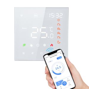 Digital Tuya WiFi Thermostat LCD Raumthermostat Wandthermostat Unterputz Fußbodenheizung Innenthermometer für 3 A Warmwasserbereitung, Sprachsteuerung, Programmierbares, Weiss