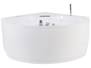 Whirlpool-Badewanne Eckbadewanne Weiß 150 x 114 cm mit Massagefunktion und LED Rund Modern Glamour