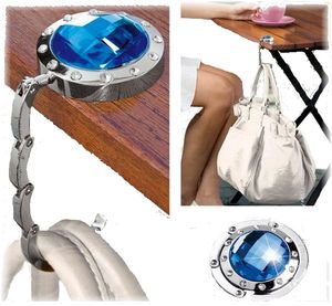 Handtaschenhalter Taschenhalter Handtaschen Butler mit farbigem Glas-Stein blau  - die mobile Garderobe