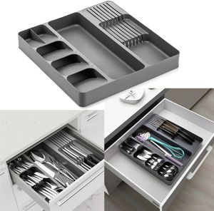 Multifunktions Küche Organizer Schubladen Besteckeinsatz Messerblock mit 5 Fächer Anthrazit