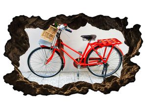 3D Wandtattoo Fahrrad rot Blume Retro Kunst Bild selbstklebend Wandbild Wandsticker Wohnzimmer Wand Aufkleber 11G390, Wandbild Größe F:ca. 140cmx82cm