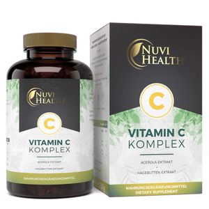 Nuvi Health® - Natürlicher Vitamin C Komplex - 240 Kapseln - Einführungspreis - 4 Monatsvorrat - Acerola-Extrakt & Hagebutten-Extrakt mit 400 mg Vitamin C pro Tagesportion - Hochdosiert - Vegan
