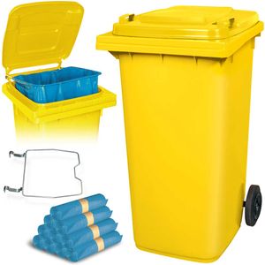 BRB 240 Liter Mülltonne gelb mit Halter für Müllsäcke, inkl. 100 Müllsäcke