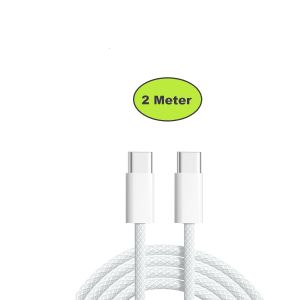 Schnellladekabel USB-C auf USB- C, Weiß, 2 Meter - Gewebt- passend für Samsung S25, 24, 23, 22 , 21 Edge Ultra + , iPhone 16, 15 Pro, Plus, Pro Max