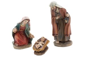 Krippenfiguren Set 3tlg. heilige Familie: Maria, Josef & Jesus in Krippe H.: ca. 11cm, Weihnachtskrippe Figuren Krippenzubehör Weihnachtsdeko