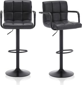 Meisterhome® Barhocker 2er Set - Höhenverstellbar mit lehne Barstuhl, Drehhocker, Küchenstühle Mit Fußstütze, Kunstleder Edelstahl, Gepolsterter Sitz, Für Tresenhocker, Wohnküchen, Hotels, Bar Hocker, Farbe:Dunkelgrau