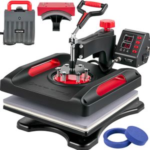 VEVOR Transferpresse 5 in 1 Hitzepresse 38 x 38 cm Hitzepresse Maschine 1000 W DIY T-Shirtpresse mit Digitaler LED-Temperatur- und Zeitkontrolle für Sublimation Becher T-Shirt Platte Kappe Hut
