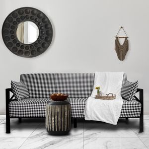 Klick-Klack Sofa Modern mit Deko Kissen - Metallrahmen - 190x83cm - Schwarz Weiß gemustert, Farbe:Schwarz / Weiß