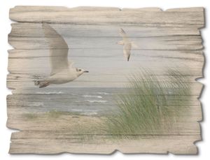 ARTland Holzbild Vintage Nordseestrand mit Möwen Größe: 40x30 cm