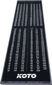 KOTO - Carpet Checkout Grau, 237x60cm Dartmatte, Schutz Bodens & Dartpfeile, Mit Score-Indikation + Oche