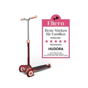 HUDORA Tri-Scooter, bordeaux - Faltbar & Höhenverstellbar - Tretroller für Kinder - bis zu 100kg