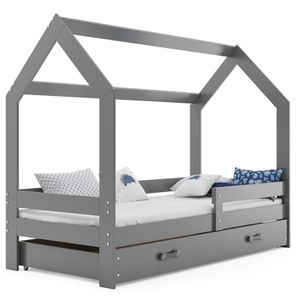 Kinderbett mit Schublade Hausbett Haus Holz Graphit Bettenkauf 160x80cm