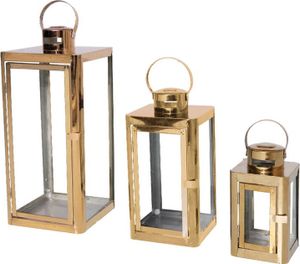 Edelstahl Laterne 3er Set Gartenlaterne Windlicht Kerzenhalter Glasscheibe Deko rosegold
