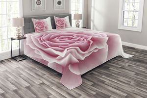 ABAKUHAUS Blassrosa Tagesdecke Set, Rosenblätter Schönheit, Set mit Kissenbezügen Waschbar, für Einselbetten 220 x 220 cm, Pale Pink Weiß